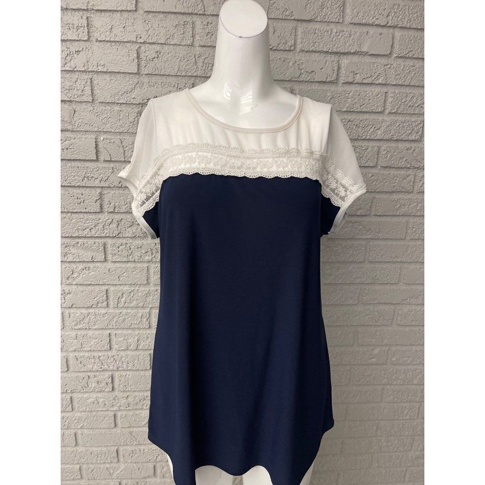 Faith and Joy Sleeveless Navy / White Jersey Top Size M